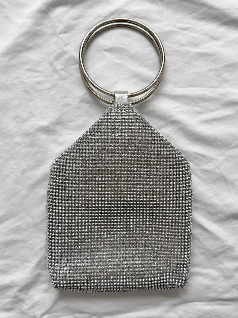 Silver Rhinestone Circle Handle Soft Handbag | Fits iPhone 17 Pro Max - Picture 3 of 12